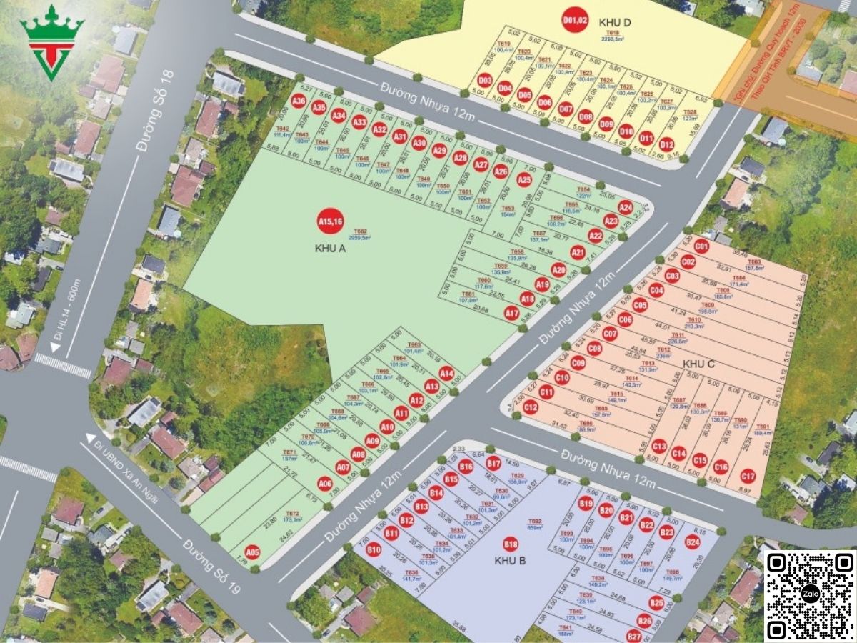 Mặt bằng Khu dân cư Tam Phước chia ra làm 75 nền, các nền dạng 5x20m